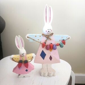 Colorful Wooden Bunny Figurines